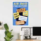 Poster Précautions relatives aux raids aériens — 2ÈME GUE (Bureau à domicile)