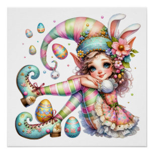 Poster Précieux thème des elfes de Pâques