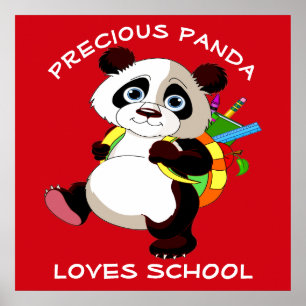 Poster Precious Panda Loves School