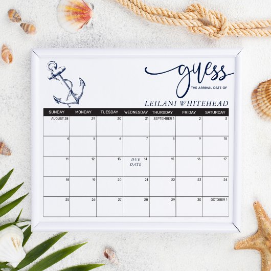 Poster Prédictions Baby shower Ancre nautique Date de dev