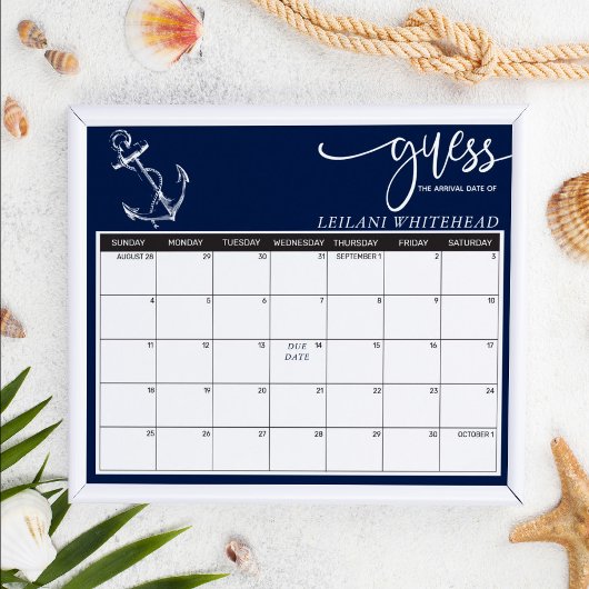 Poster Predictions Baby Shower Nautical Anchor Navy Blue