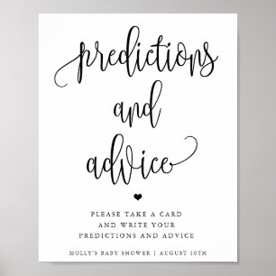 Poster Prédictions de baby shower, calligraphie minimalis