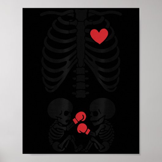 Poster Pregnant Skeleton Twin Halloween Skeleton Boxing T (Devant)