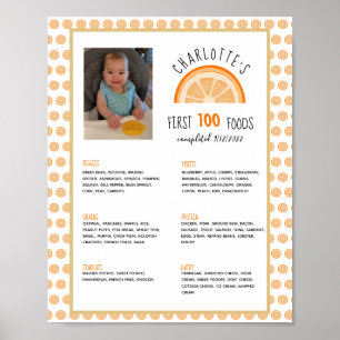 Poster Premier 100 aliments Orange bébé Weaning Milestone