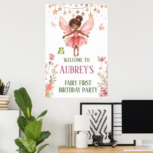 Poster Premier anniversaire de fée fantaisiste (Bureau à domicile)