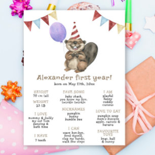 Poster Premier anniversaire du castor mignon Jalon annive