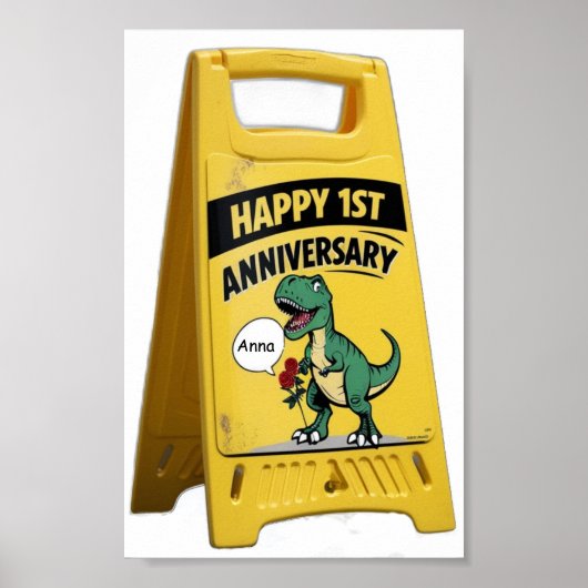 Poster Premier anniversaire T-rex avec des roses (Devant)