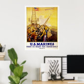 Poster Premier combat pour la démocratie ~ Marines améric (Bureau à domicile)
