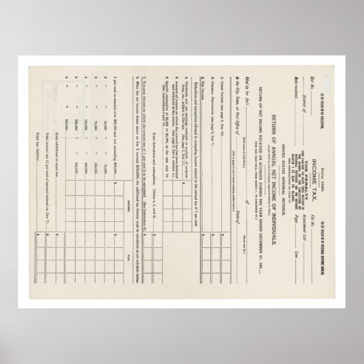Poster Premier formulaire d'impôt américain sur le revenu (Devant)