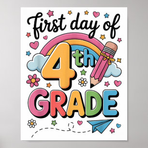 Poster Premier Jour De 4E Année Retour À L'École Enseigna