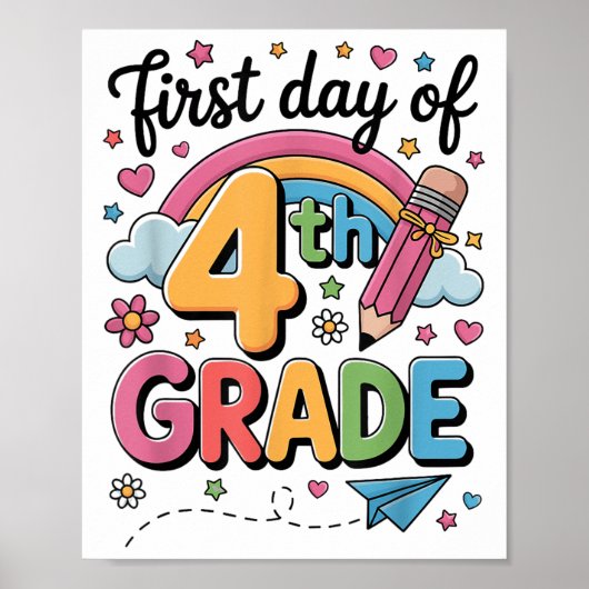 Poster Premier Jour De 4E Année Retour À L'École Enseigna (Devant)