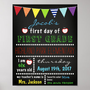 Poster Premier jour de l'école Garçons Chalkboard Retour
