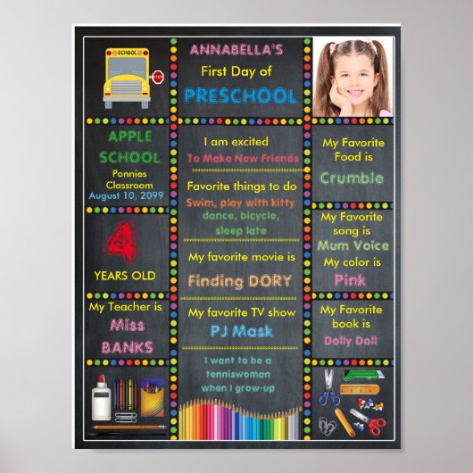 Poster Premier jour de l'école maternelle, panneau de tab (Devant)