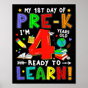Poster Premier jour de pré-maternelle garçon de 4 ans prê