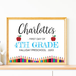 Poster Premier jour minimaliste de 4e année Retour à l'éc