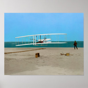 Poster Premier vol Wright Brothers Avion Vintage