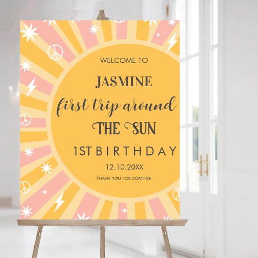 Poster Premier voyage autour du Soleil Retro Boho Sun Wel