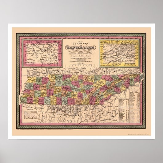 Poster Première Carte Du Tennessee 1850 (Devant)