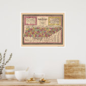 Poster Première Carte Du Tennessee 1850 (Cuisine)