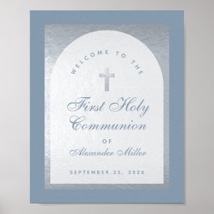 Poster Première communion Arche argentée Bienvenue bleu p