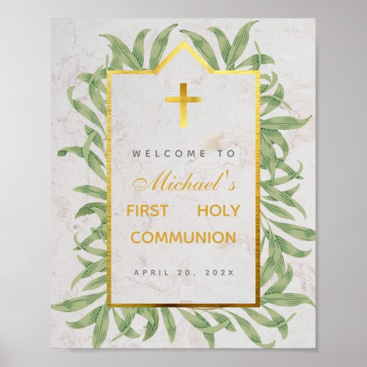 Poster Première communion Bienvenue Verdure Faux Gold Mar (Devant)