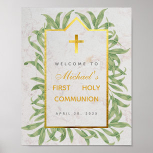 Poster Première communion Bienvenue verdure Marbre doré f
