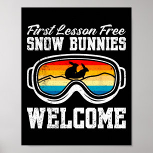 Poster Première leçon de ski gratuite Bienvenue aux lapin