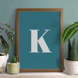 Poster Première lettre | Teal Monogram Modern Stylish Coo<br><div class="desc">Simple,  stylish custom initial letter monogram poster print in moderne minimalist typographiy in putty gray on teal blue. A perfect custom gift or accessoire with personal touch !</div>