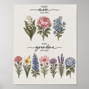 Poster Première maman pour grand-mère Fleur de naissance 