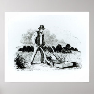 Poster Première tondeuse à gazon (gravure) (photo b/w)