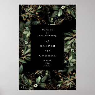 Poster Premium Black Gold Botanical Eucalyptus Green