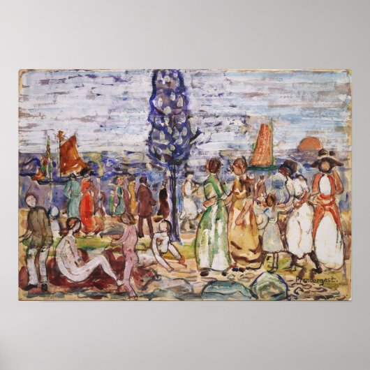 Poster Prendergast - Plage avec arbre bleu (Devant)