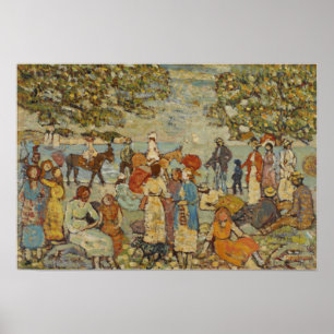 Poster Prendergast - Scène de plage avec des ânes (ou des