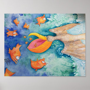 Poster "Prenez le plongeon !" Art de pélican et de