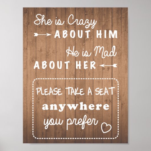 Poster Prenez un siège mariage signe en bois ou noir (Devant)
