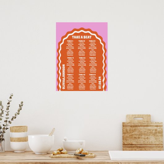Poster Prenez un siège rose orange rétro style arche ondu (Cuisine)