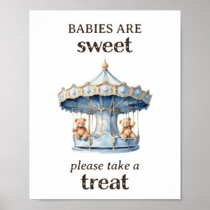 Poster Prenez un soin Teddy Bear Twin Boy Baby shower