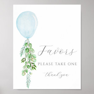 Poster Prenez une Faveur Signer Baby shower Bleu Ballons