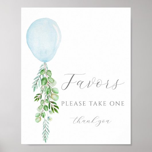 Poster Prenez une Faveur Signer Baby shower Bleu Ballons (Devant)