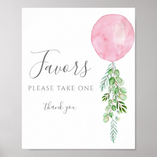 Poster Prenez une Faveur Signer Baby shower de ballon ros (Devant)