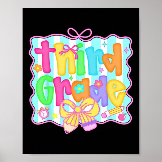 Poster Preppy Back To School 3rd Grade Coquette Bow Girls (Devant)