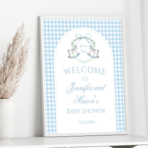 Poster Preppy Blue Rocking Horse En vichy bébé garçon dou