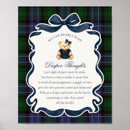 Poster Preppy Coquette Bow Bear Plaid Diaper Thoughts (Devant)