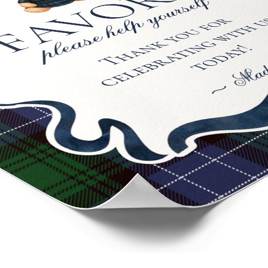 Poster Preppy Coquette Bow Bear Plaid Party Favors Sign (Coin)