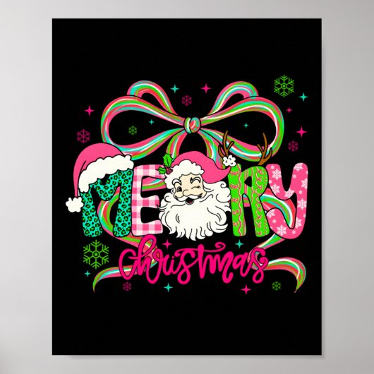 Poster Preppy Coquette Bow Merry Christmas Santa Xmas Fam (Devant)
