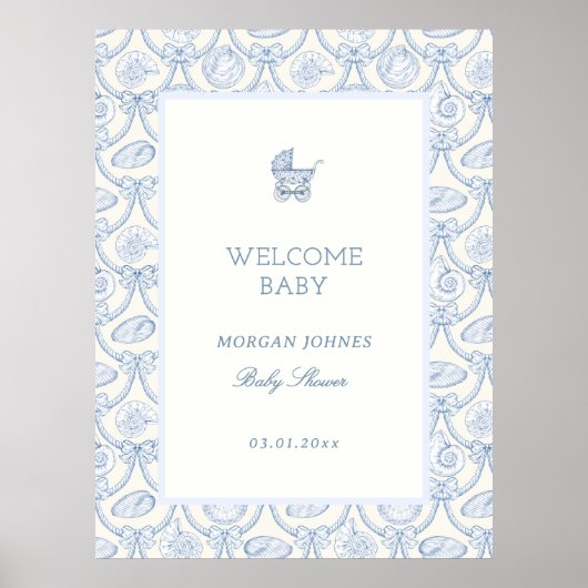 Poster Preppy Couquette Coastal Baby Shower Welcome (Devant)