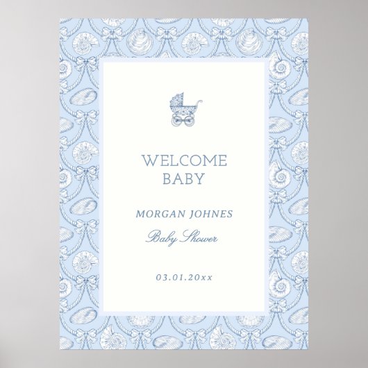 Poster Preppy Couquette Coastal Baby Shower Welcome (Devant)