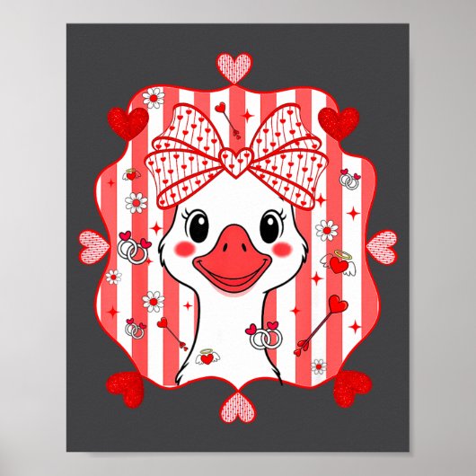 Poster Preppy Cute Goose Coquette Bow Valentine's Day Wom (Devant)