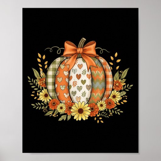 Poster Preppy Floral Fall Pumpkin Lace Coquette Bow Hallo (Devant)