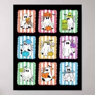 Poster Preppy Ghost Lecture Livres Enseignant Halloween L